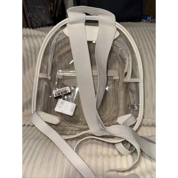Kendra Scott Clear Backpack Bag Brand New With Tags Gold Emb Pocket White Staps